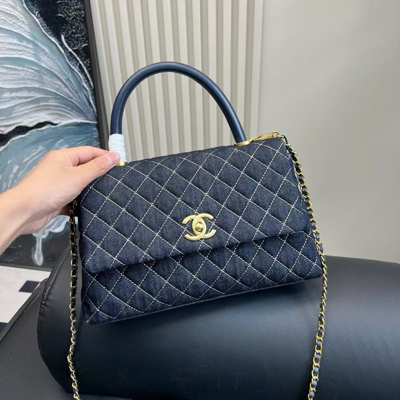 CHANE1 coco handle デニムハンドバッグ【50％割引+送料無料】