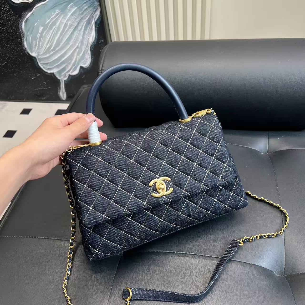 CHANE1 coco handle デニムハンドバッグ【50％割引+送料無料】