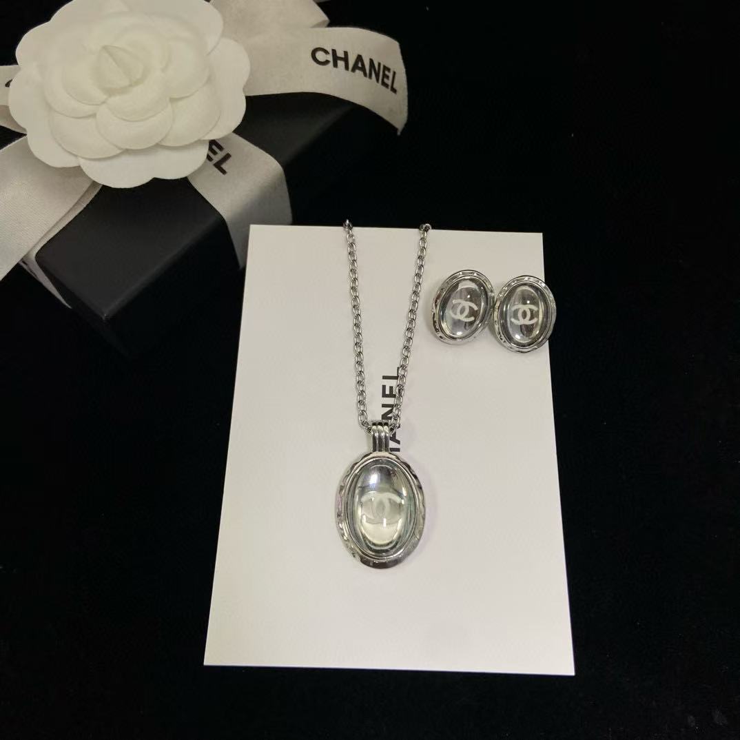 CHANE1 ダブルCイヤリング+ネックレス 2点セット【50％割引+送料無料】