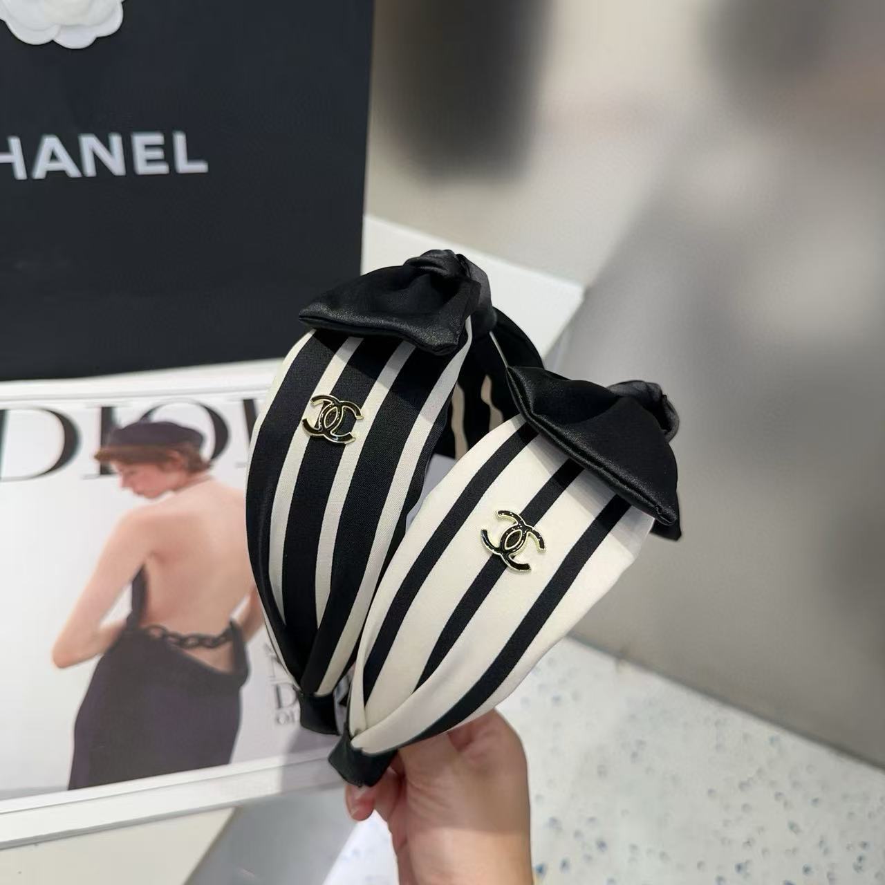 CHANE1 ストライプダブルCヘッドバンド【50％割引+送料無料】