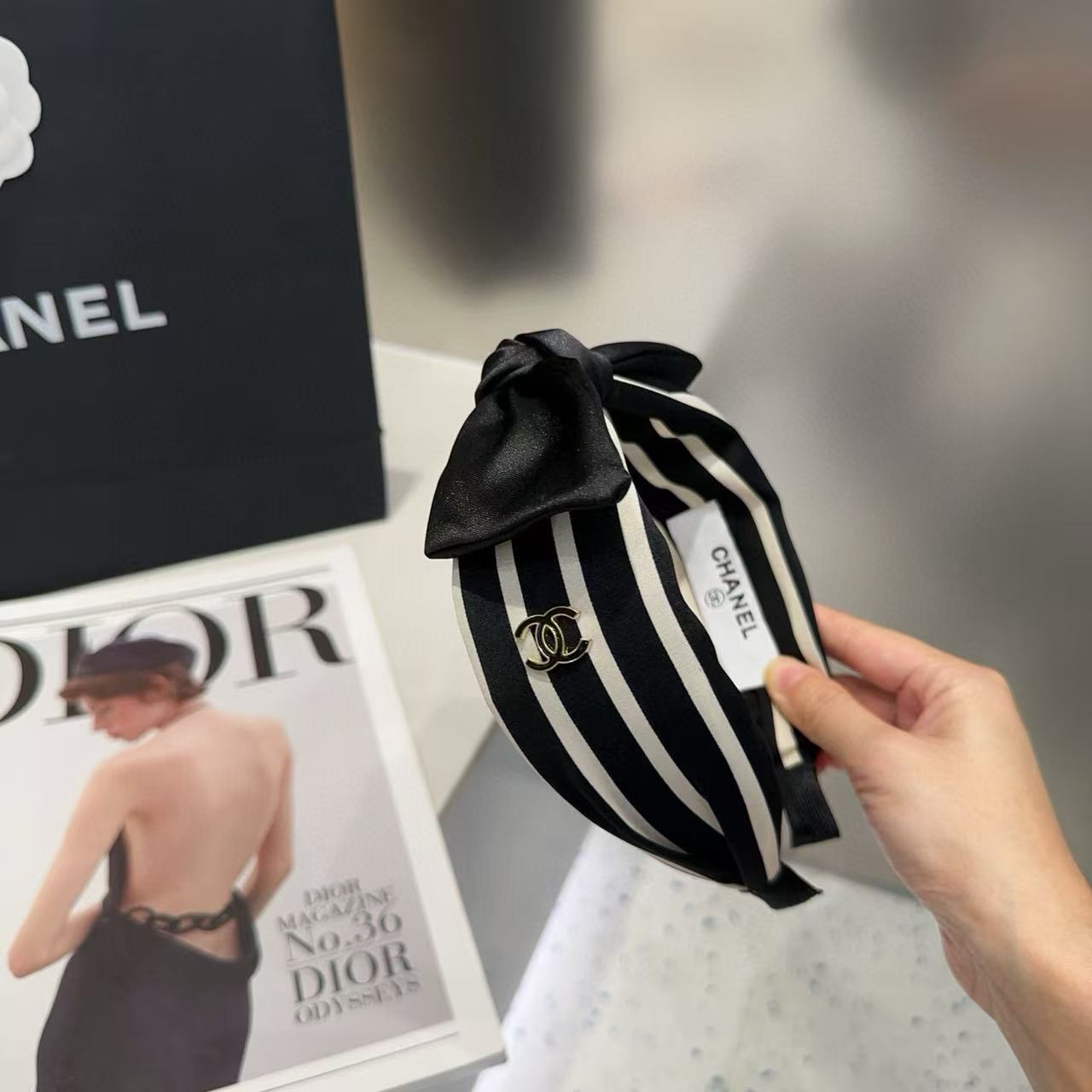 CHANE1 ストライプダブルCヘッドバンド【50％割引+送料無料】