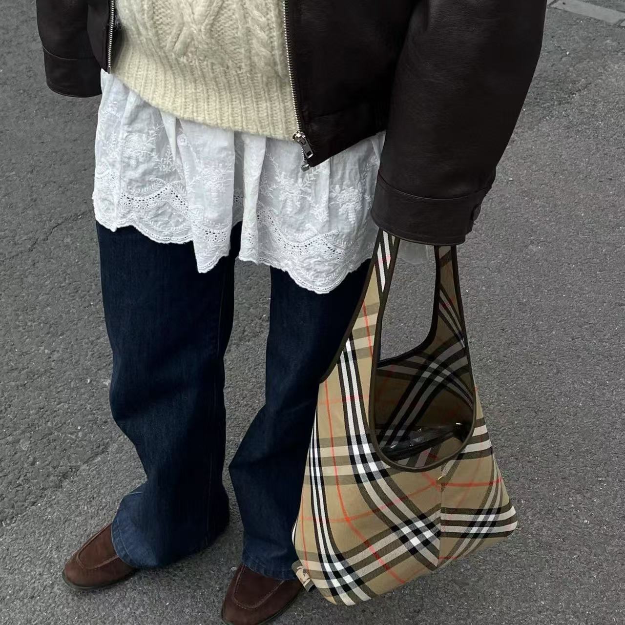 BUR8ERRY チェック柄バケットバッグ【50％割引+送料無料】