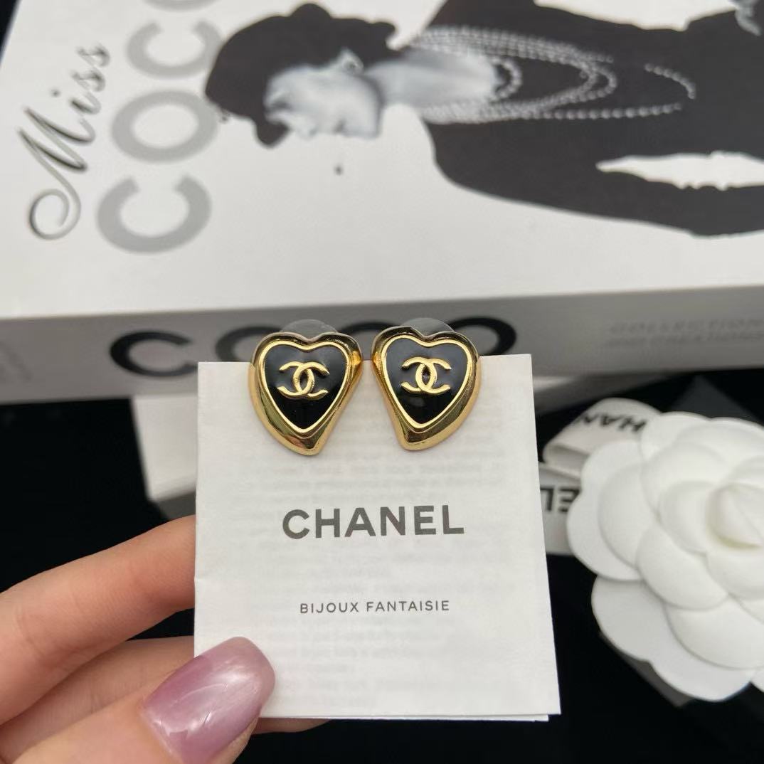 CHANE1 ダブルC ピーチハート イヤリング + ネックレス 2点セット【50％割引+送料無料】