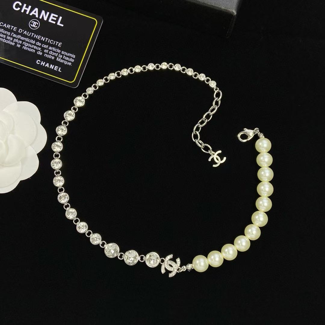 CHANE1 ダブルC パール＆ダイヤモンドネックレス【50％割引+送料無料】