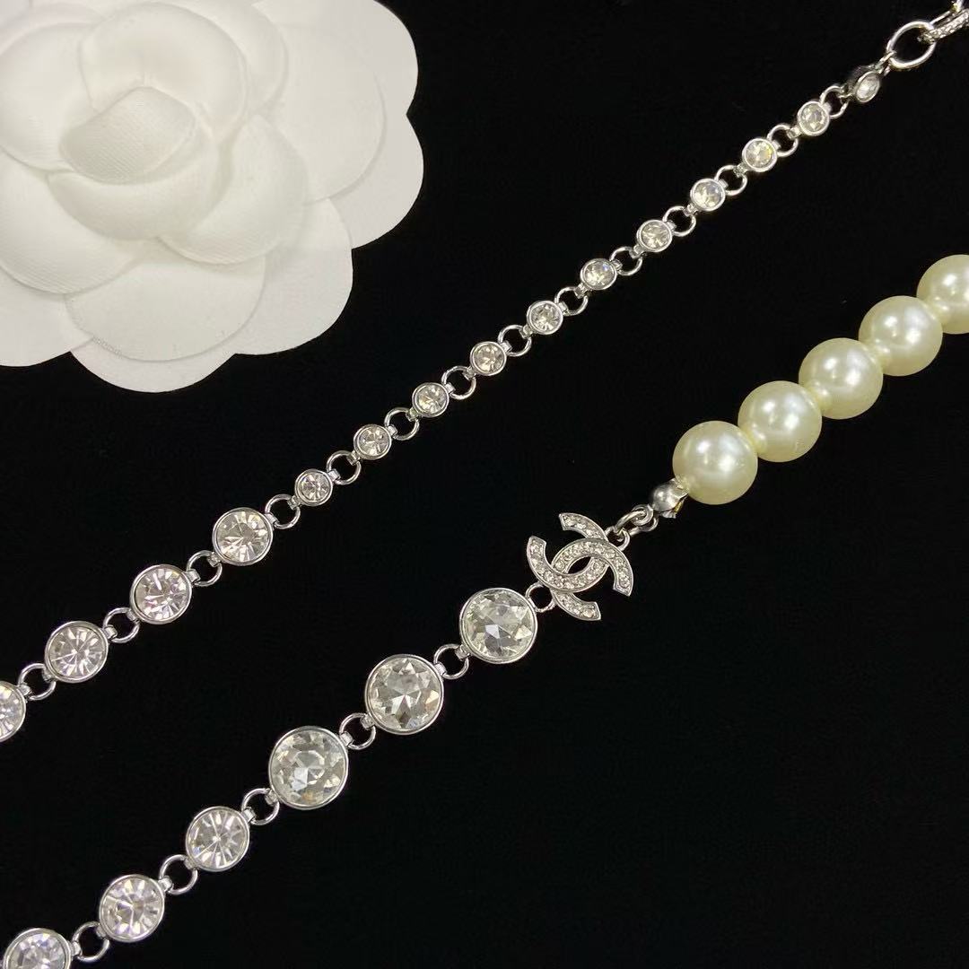 CHANE1 ダブルC パール＆ダイヤモンドネックレス【50％割引+送料無料】