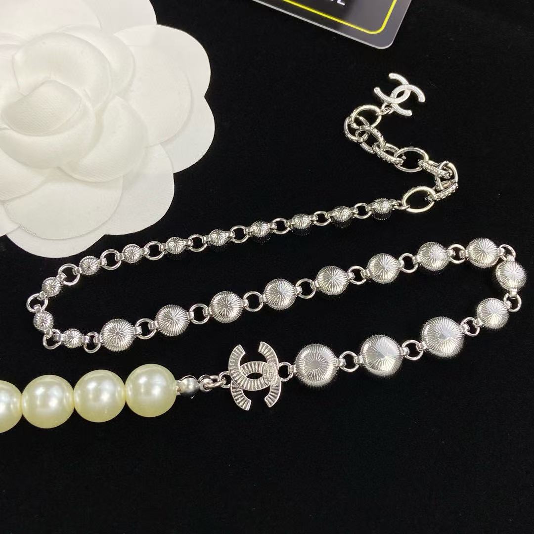 CHANE1 ダブルC パール＆ダイヤモンドネックレス【50％割引+送料無料】