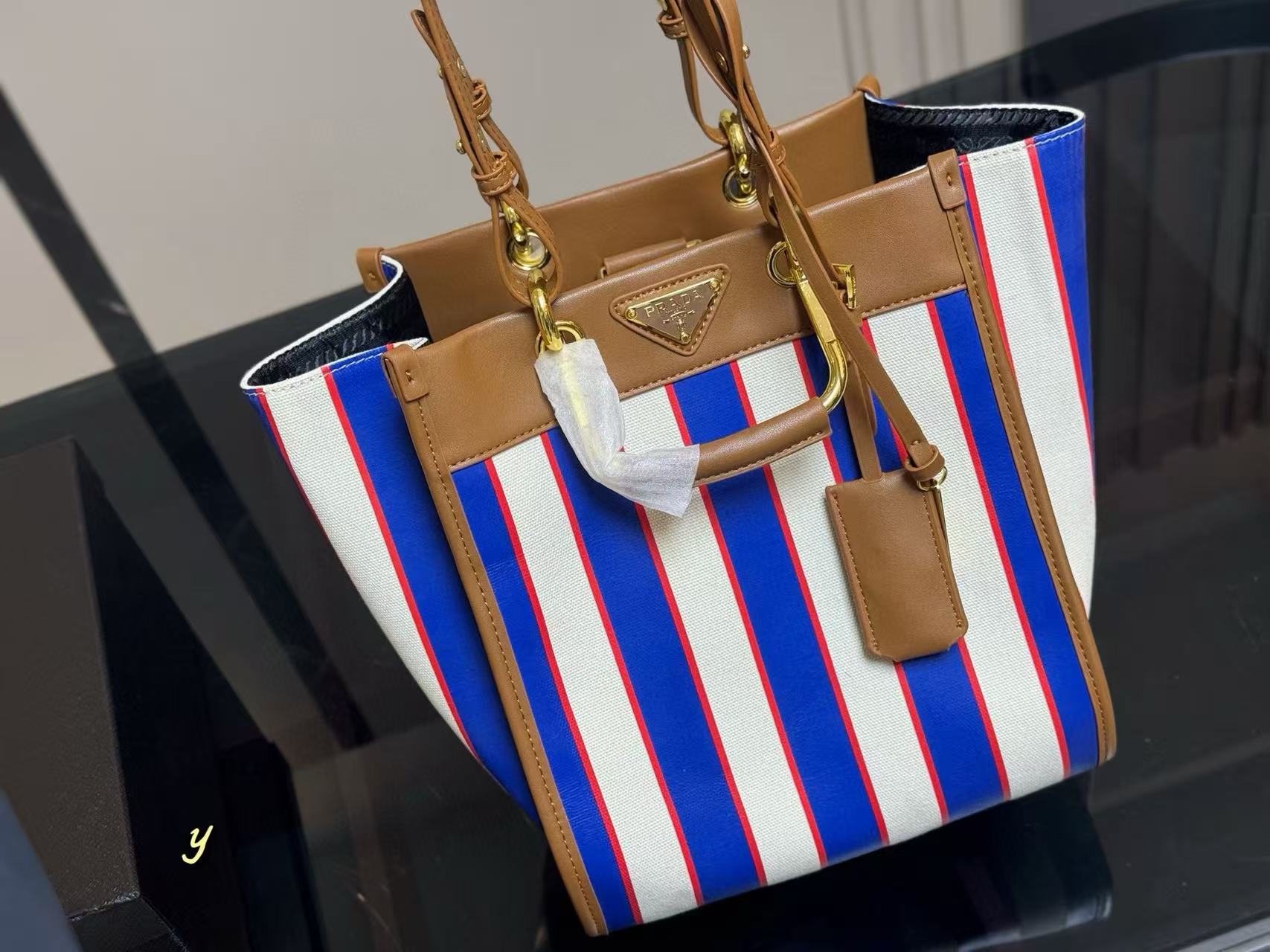 PR4DA ブルーストライプハンドバッグ【50％割引+送料無料】