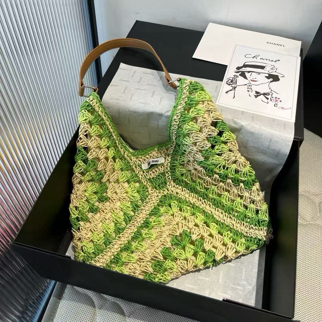 M1UM1U グリーン織りトートバッグ【50％割引+送料無料】