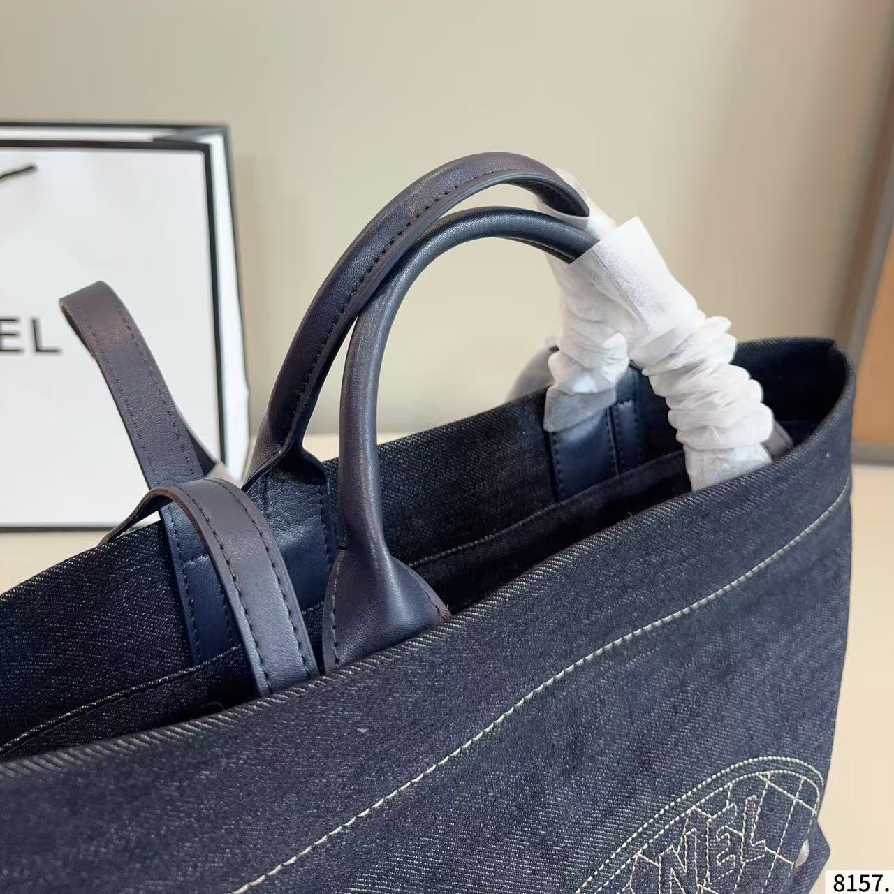 CHANE1 刺繍文字デニムショッピングバッグ【50％割引+送料無料】