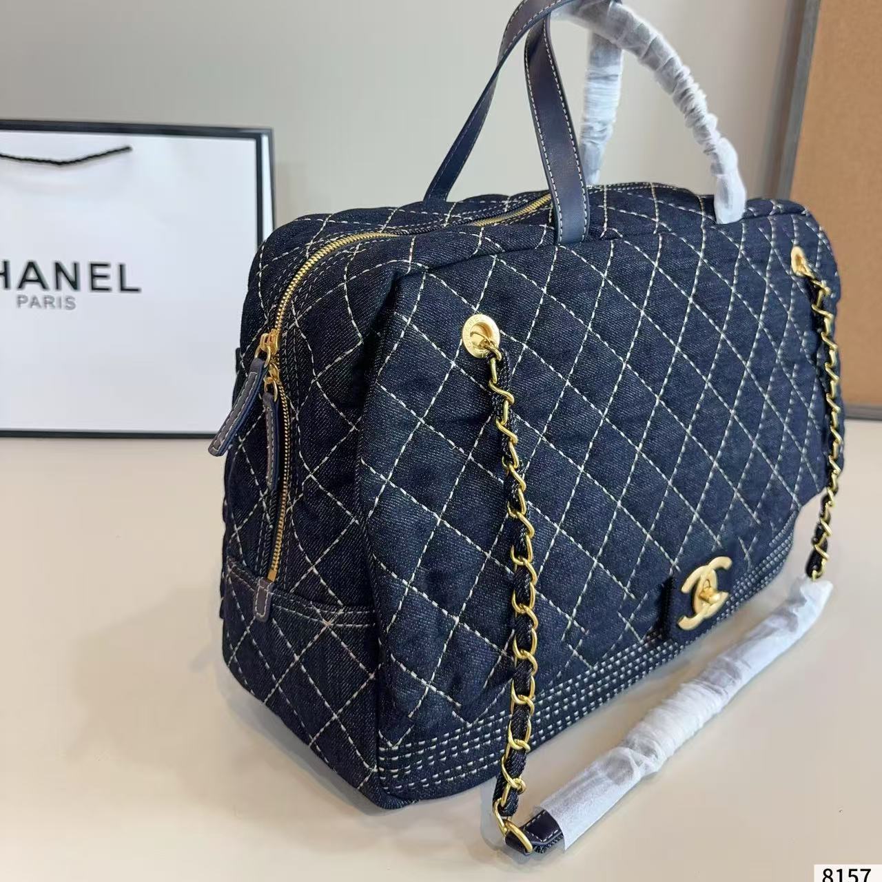 CHANE1 デニムチェーンハンドバッグ【50％割引+送料無料】