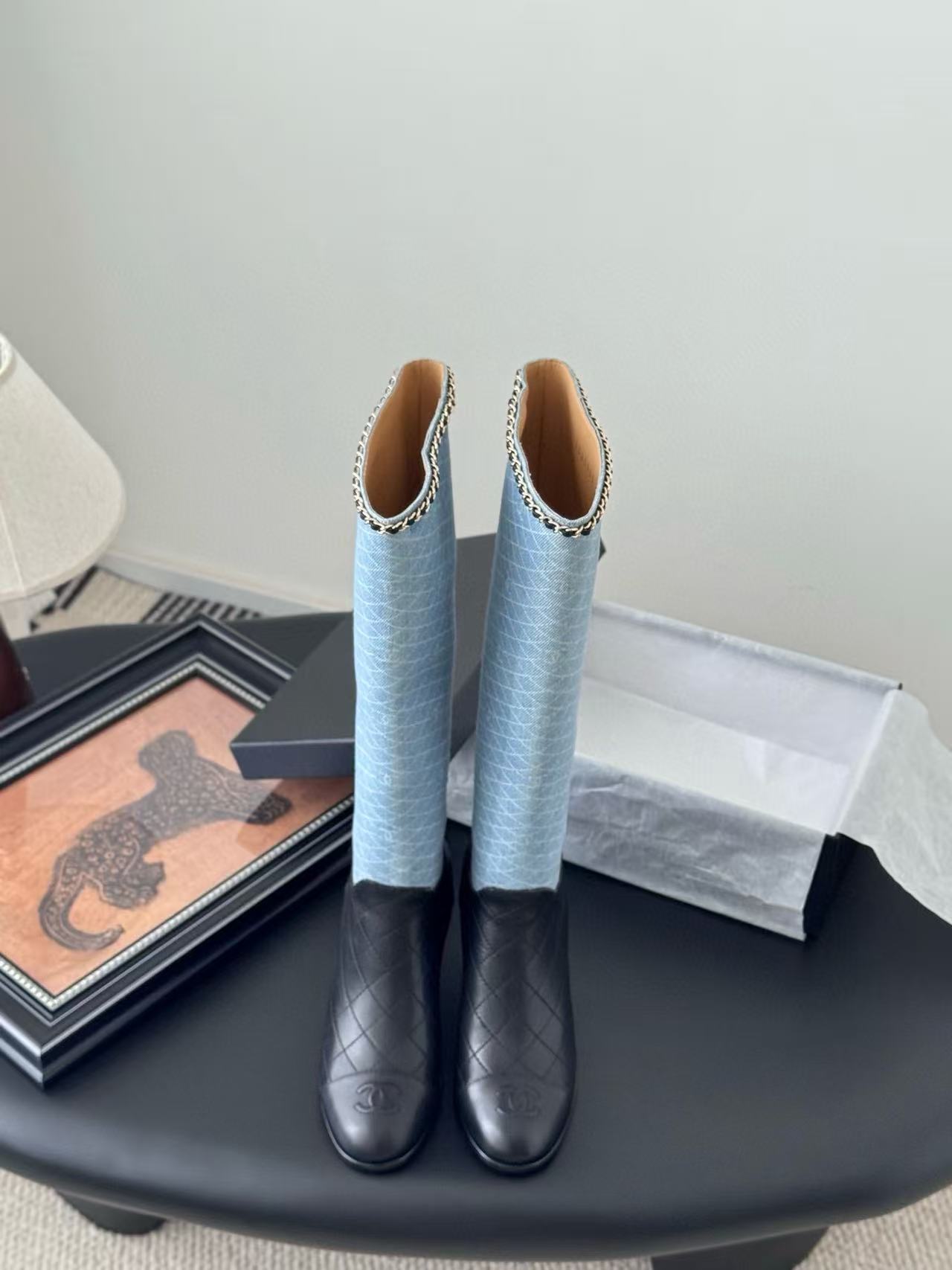 CHANE1 高品質ロゴチェーンハイブーツ【50％割引+送料無料】