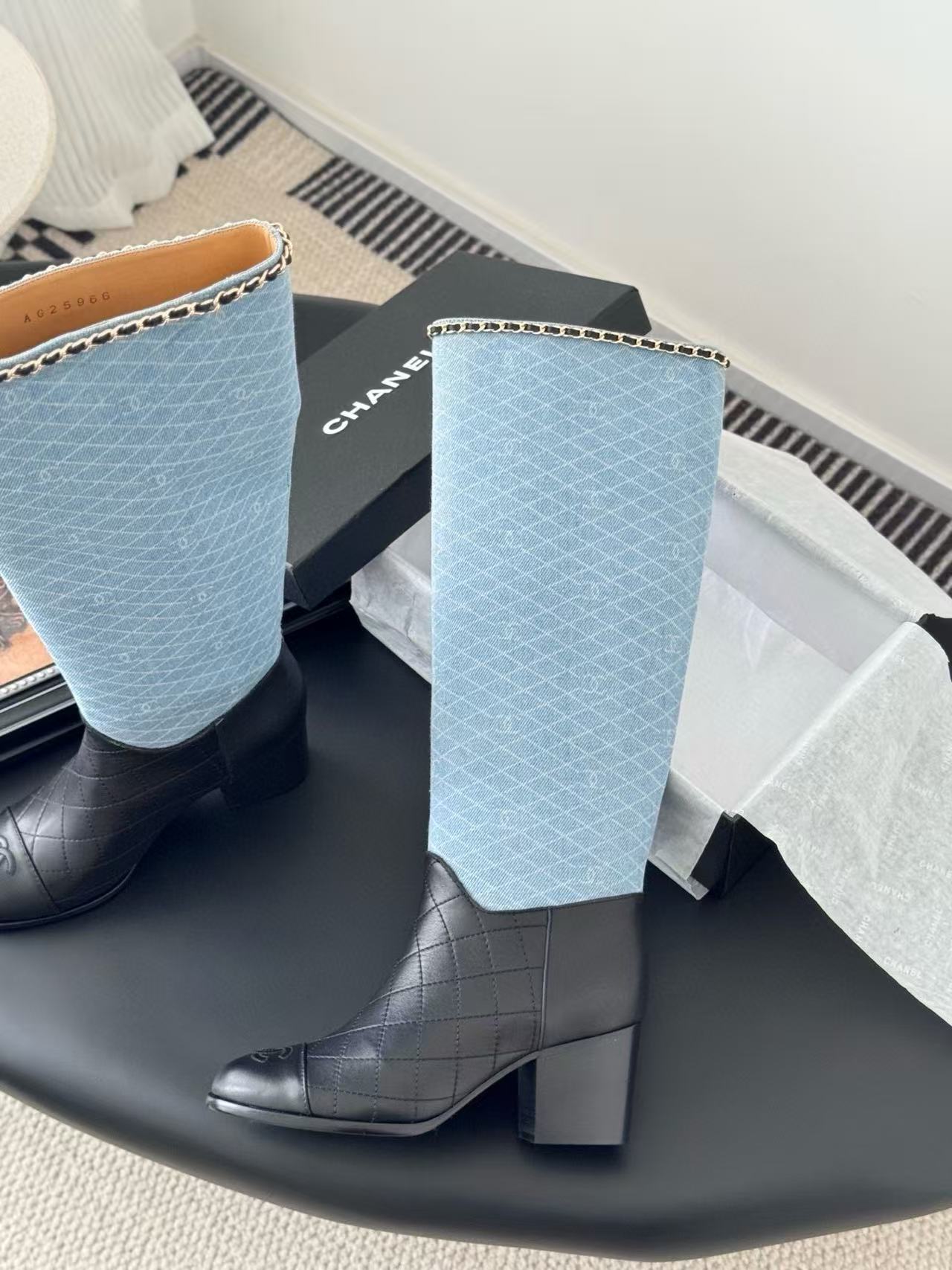 CHANE1 高品質ロゴチェーンハイブーツ【50％割引+送料無料】