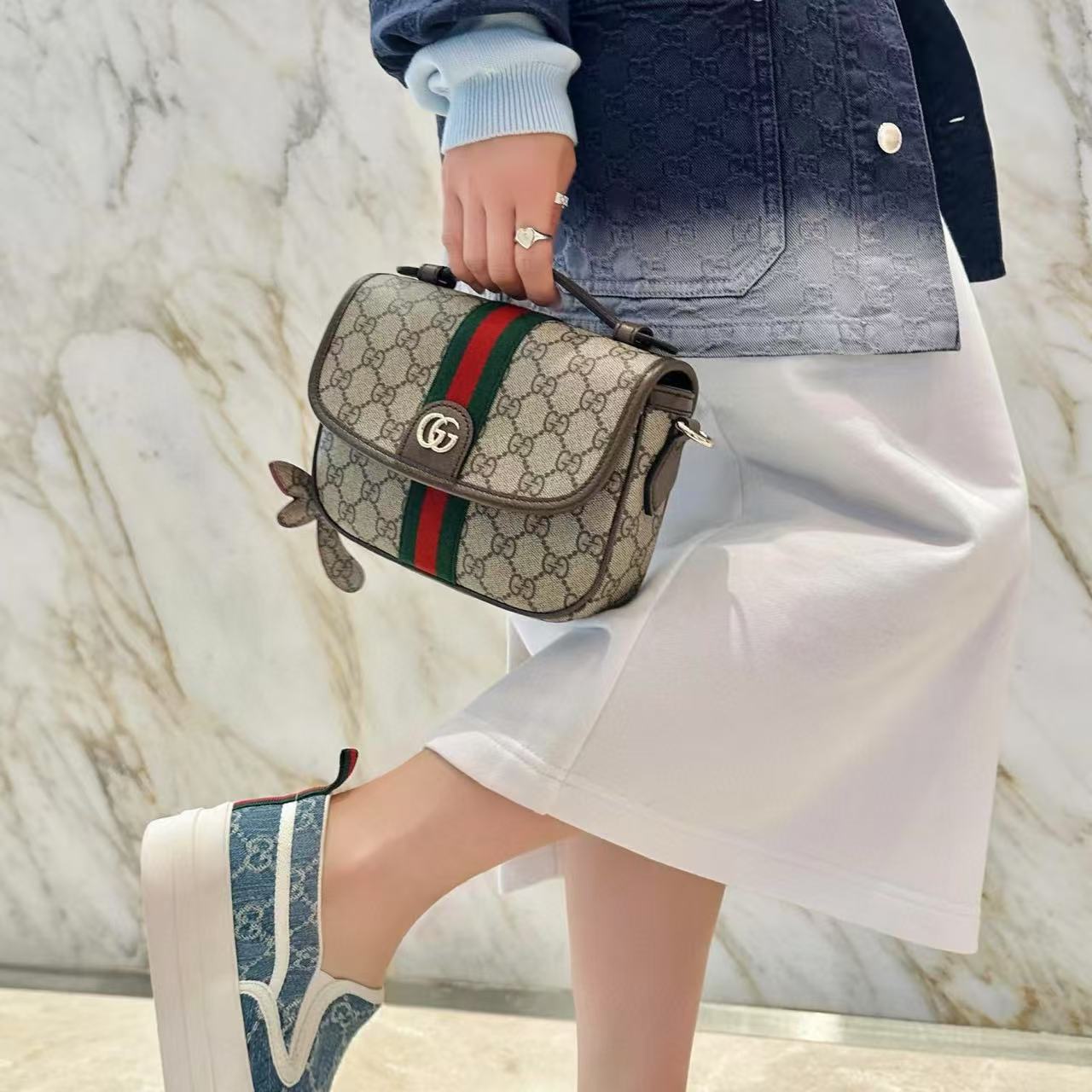 GUCC1 ジャカードハンドバッグ【50％割引+送料無料】