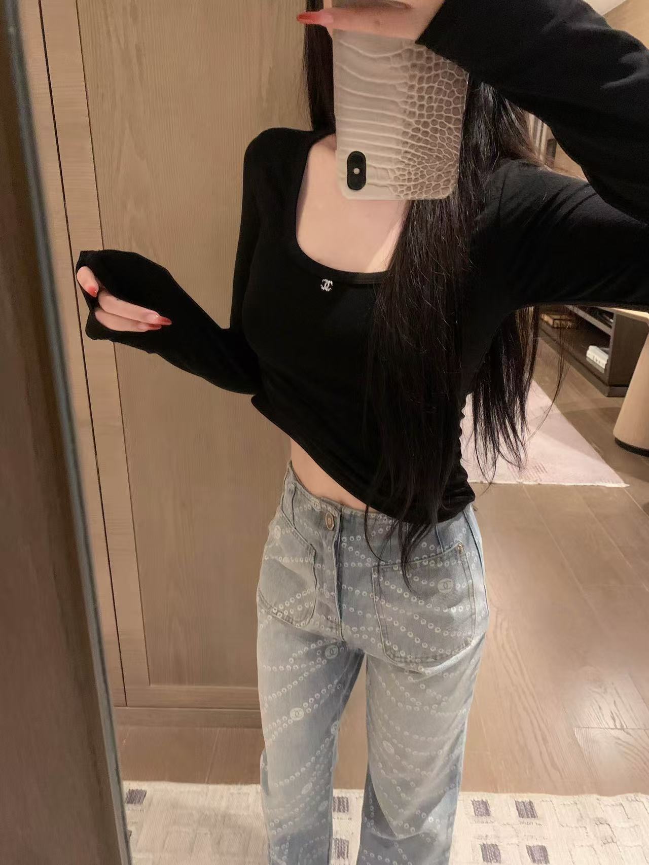 CHANE1 ドットプリントジーンズ【50％割引+送料無料】