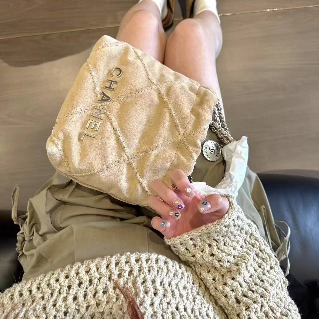 CHANE1 リベットチェーン付き鹿革ショッピングバッグ【50％割引+送料無料】