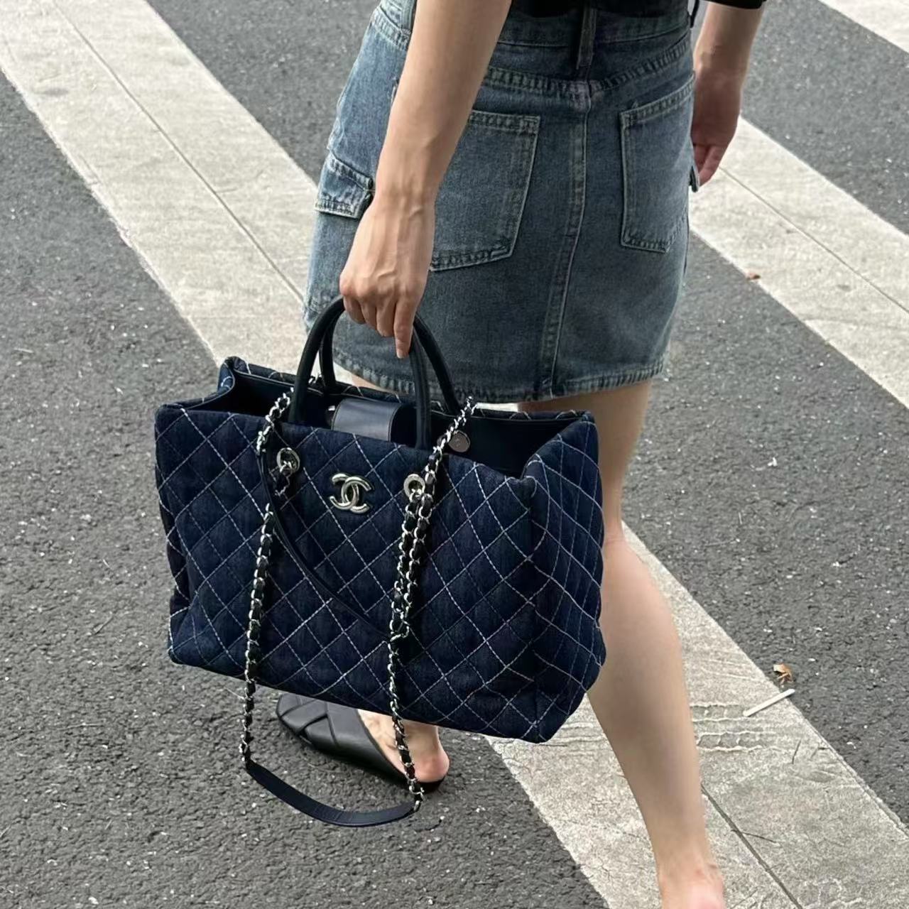 CHANE1 デニムチェーンショッピングバッグ【50％割引+送料無料】