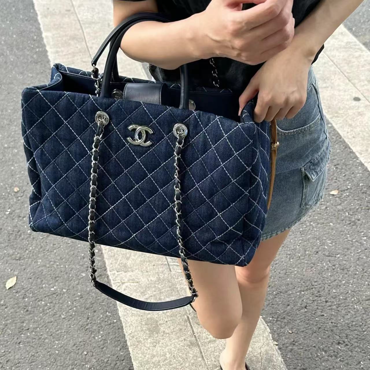 CHANE1 デニムチェーンショッピングバッグ【50％割引+送料無料】