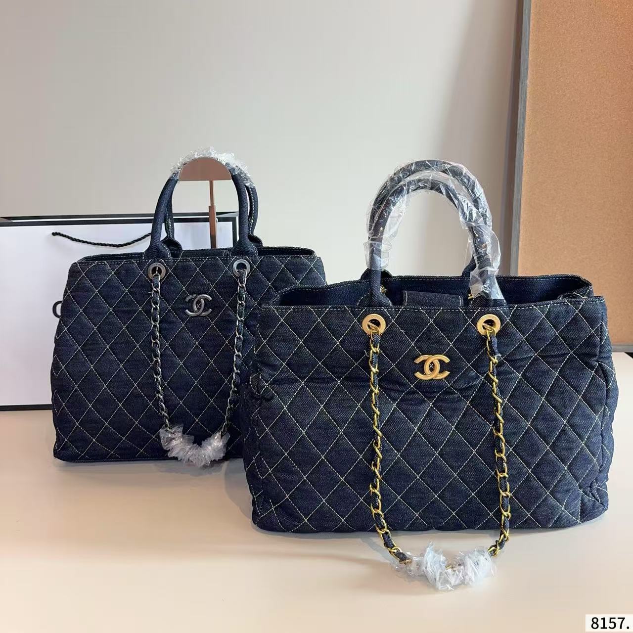 CHANE1 デニムチェーンショッピングバッグ【50％割引+送料無料】