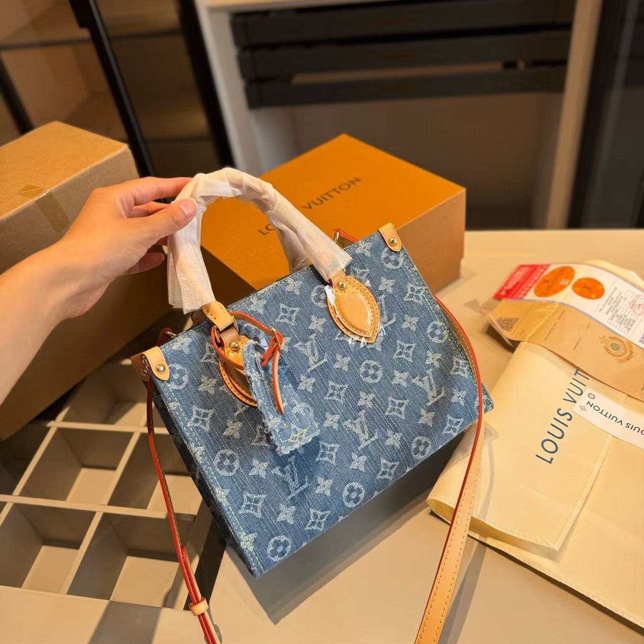 LVプリントデニムハンドバッグ【50％割引+送料無料】