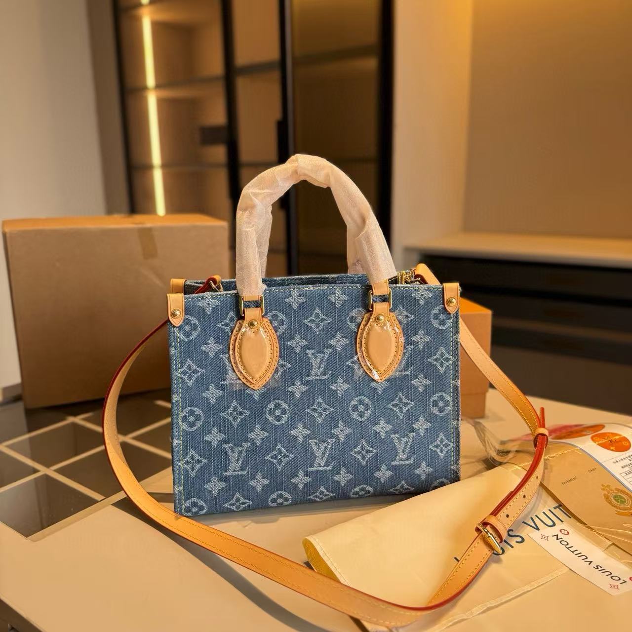 LVプリントデニムハンドバッグ【50％割引+送料無料】