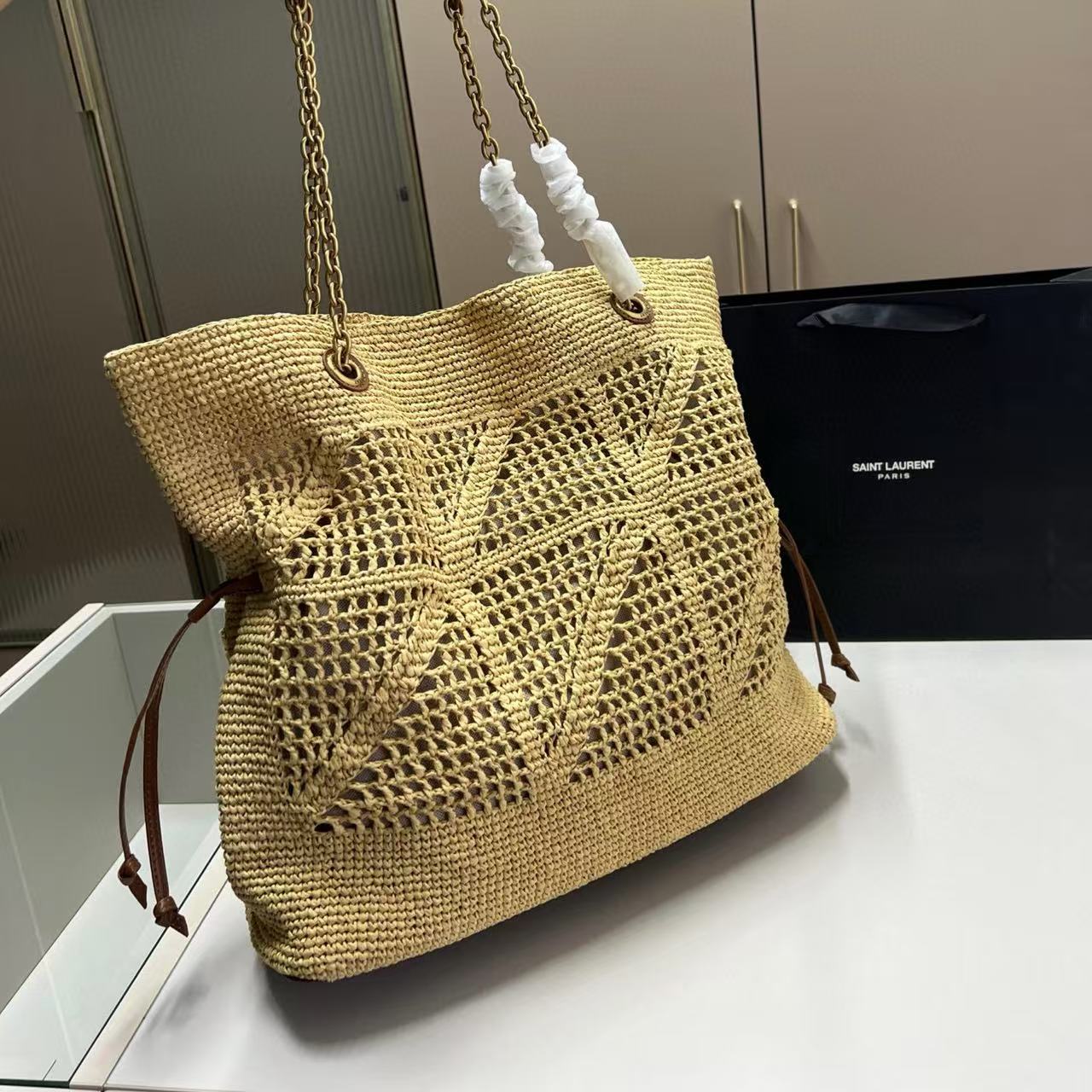 YSL ストロー ショッピングバッグ【50％割引+送料無料】