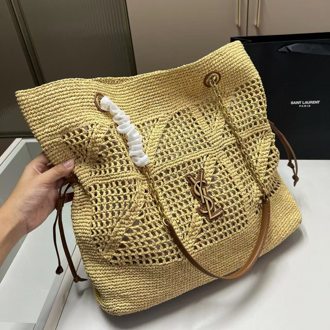 YSL ストロー ショッピングバッグ【50％割引+送料無料】