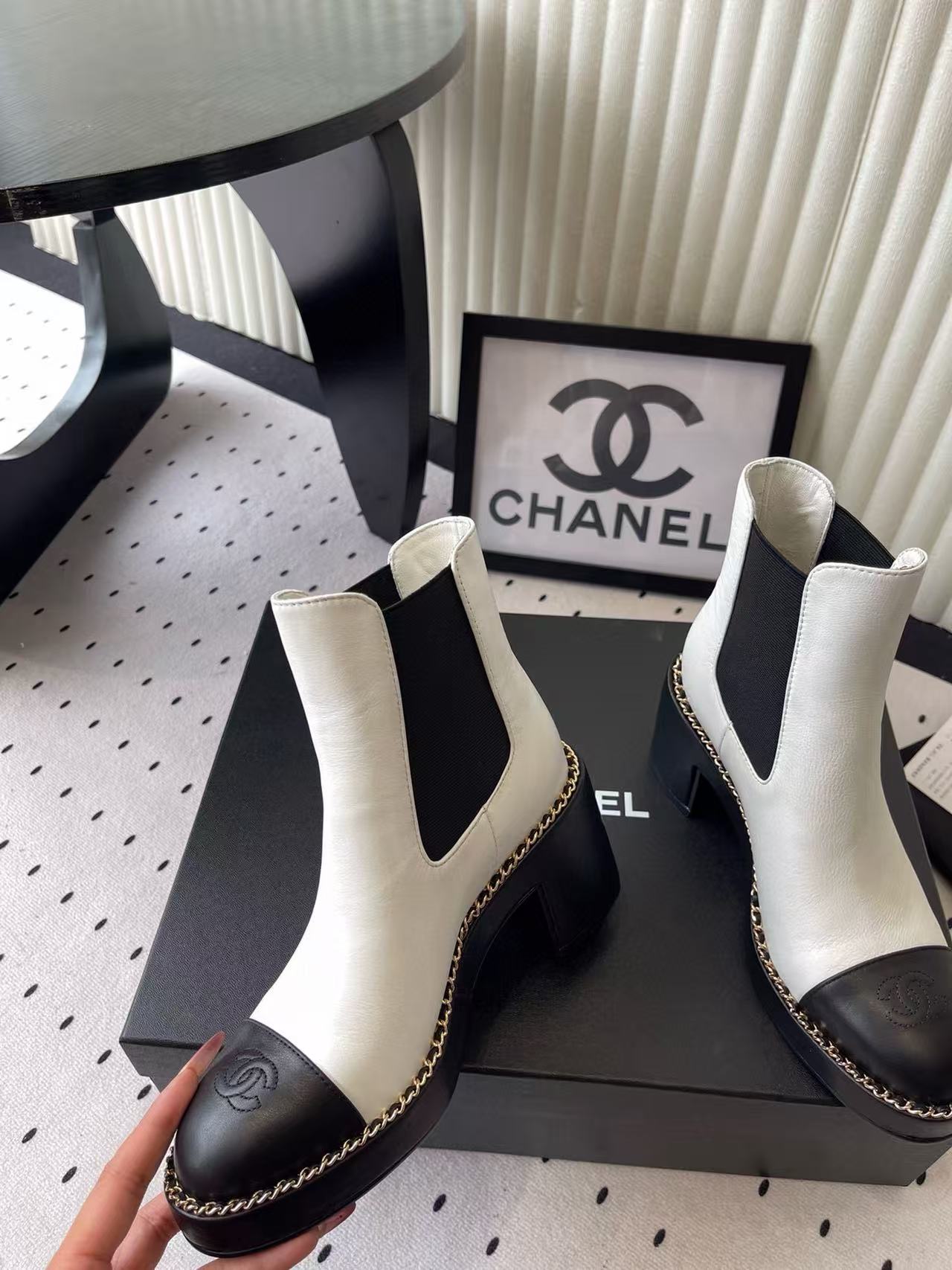 CHANE1 高品質チェーン厚底アンクルブーツ【50％割引+送料無料】