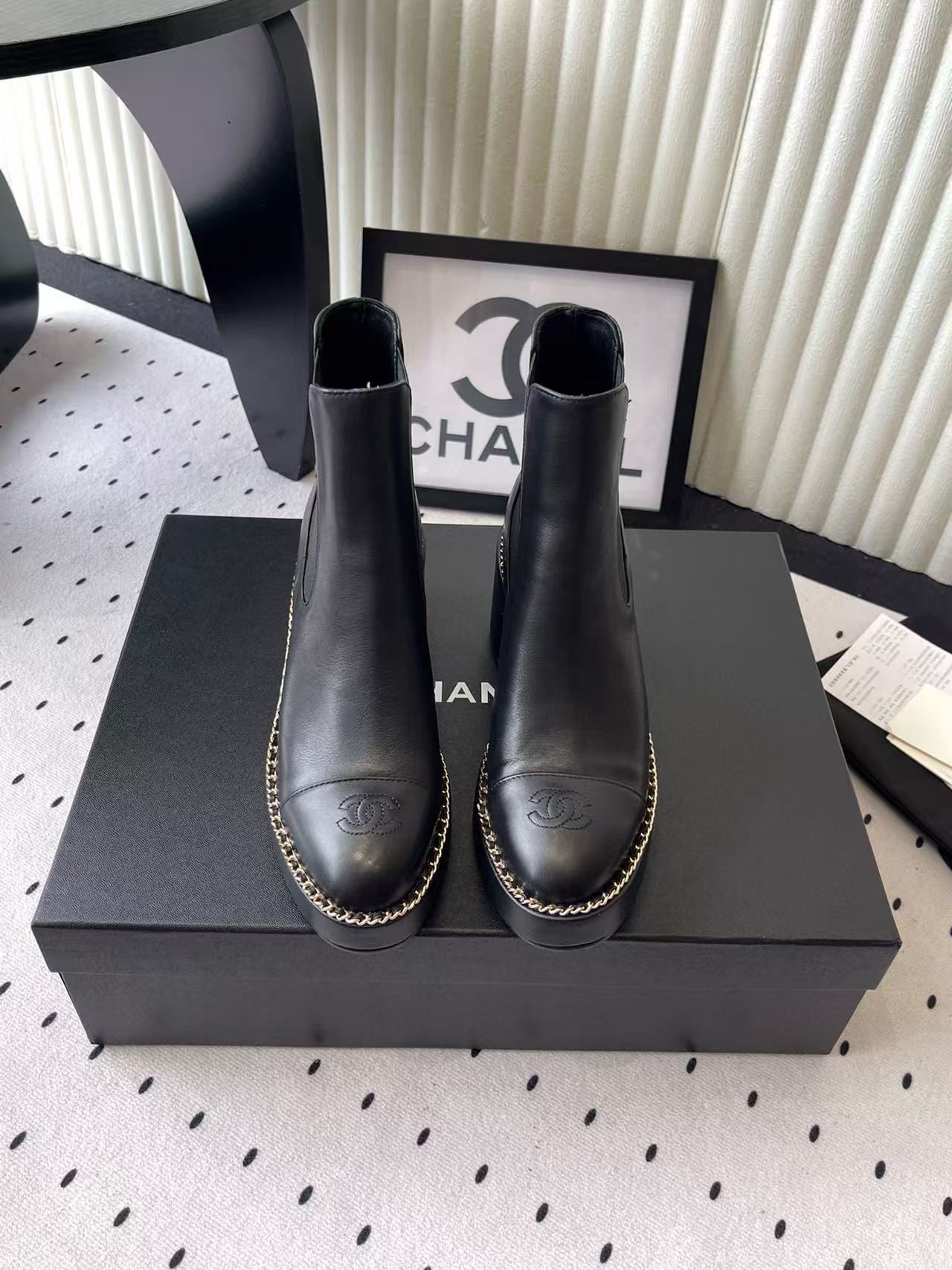CHANE1 高品質チェーン厚底アンクルブーツ【50％割引+送料無料】