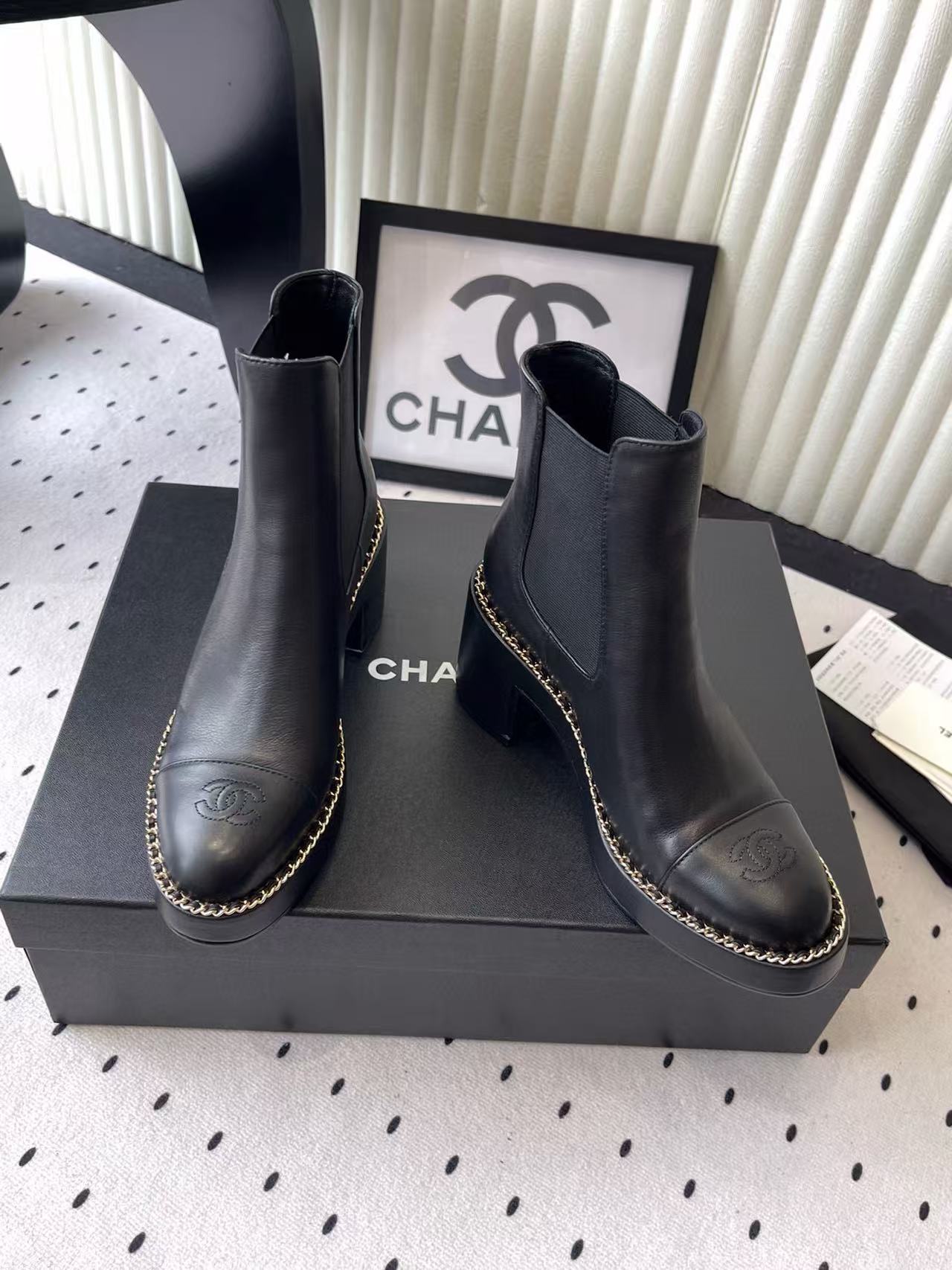CHANE1 高品質チェーン厚底アンクルブーツ【50％割引+送料無料】