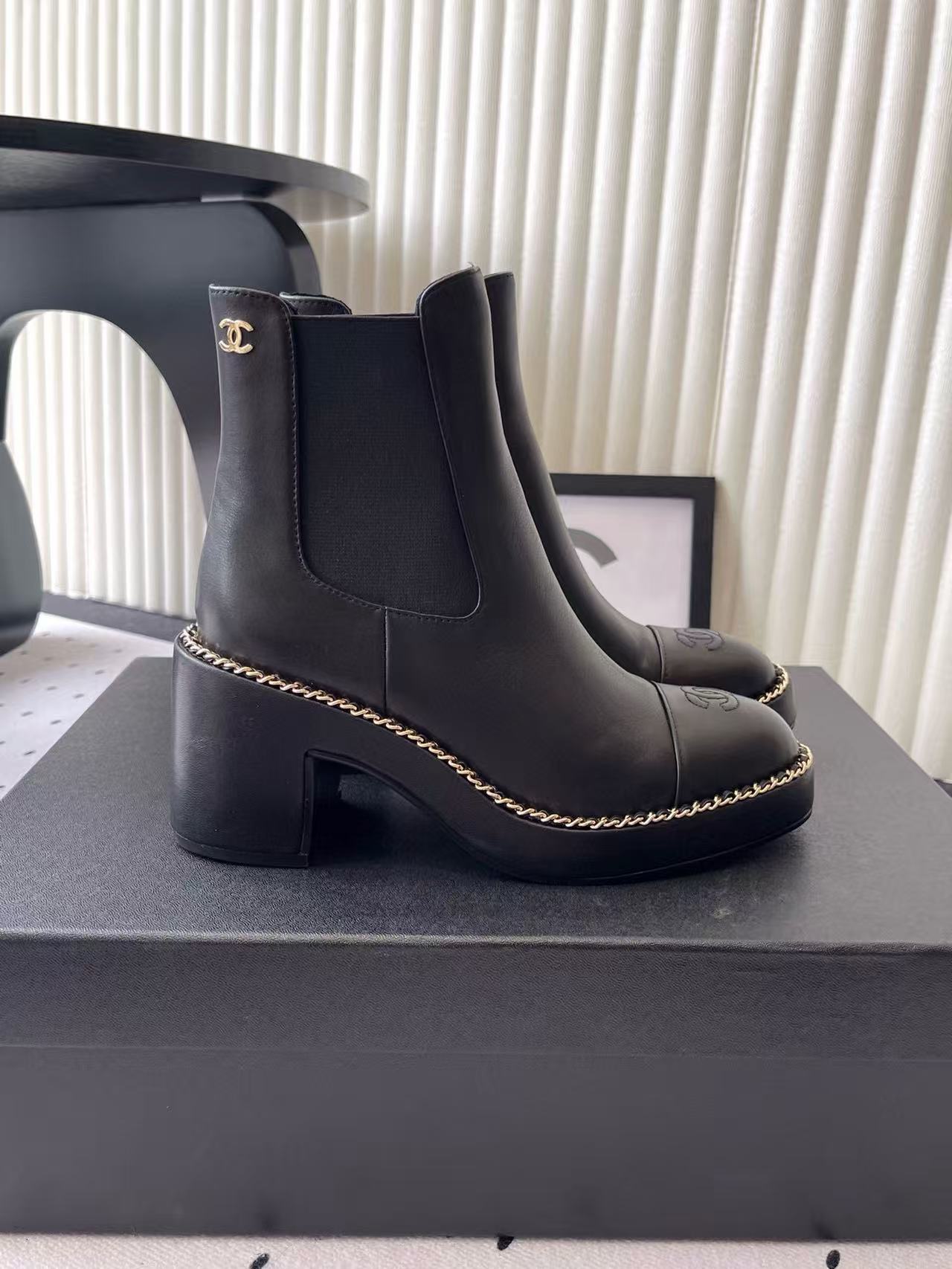 CHANE1 高品質チェーン厚底アンクルブーツ【50％割引+送料無料】