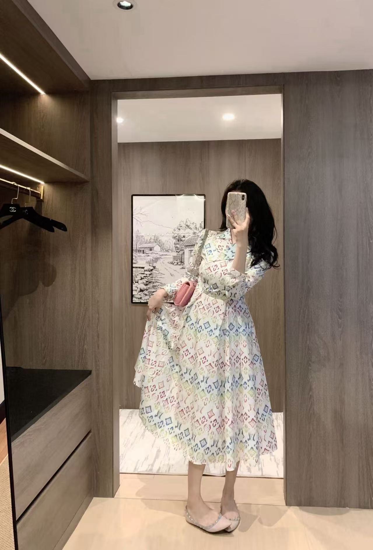 LVプリントの長袖ドレス【50％割引+送料無料】