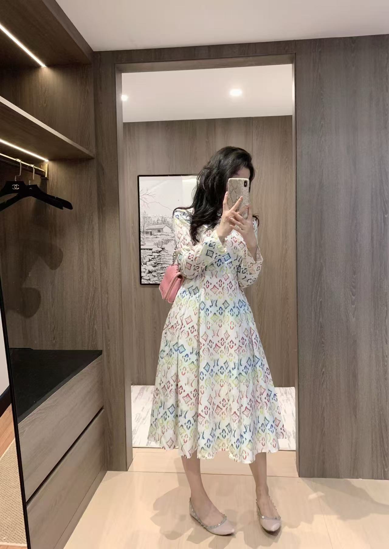 LVプリントの長袖ドレス【50％割引+送料無料】