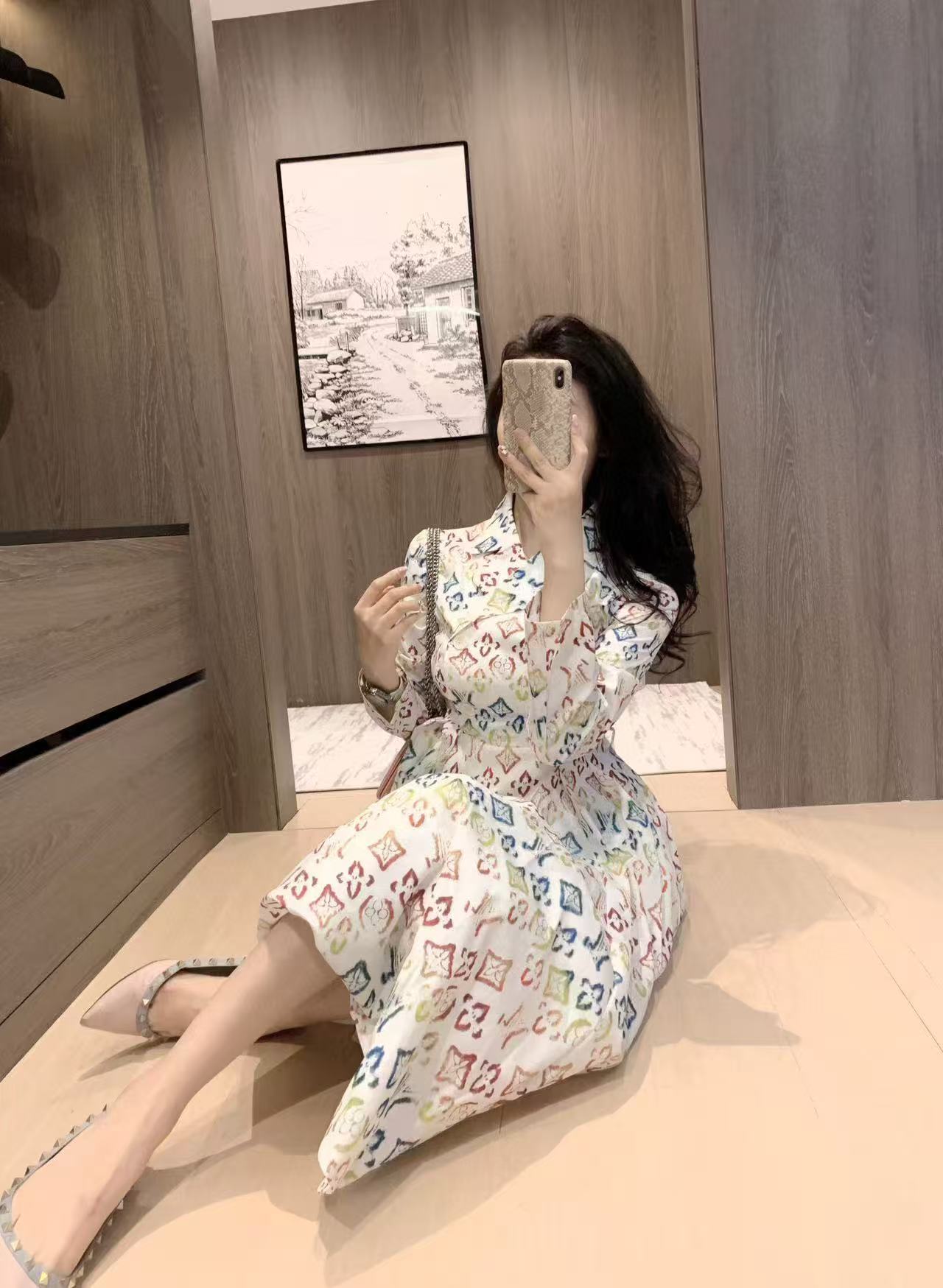 LVプリントの長袖ドレス【50％割引+送料無料】