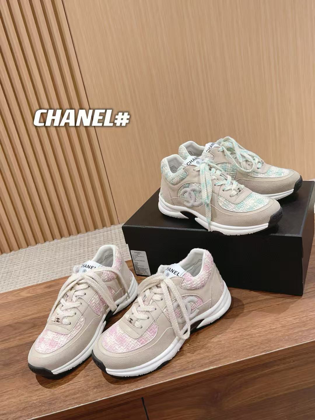 CHANE1 高品質ツイードスニーカー【50％割引+送料無料】