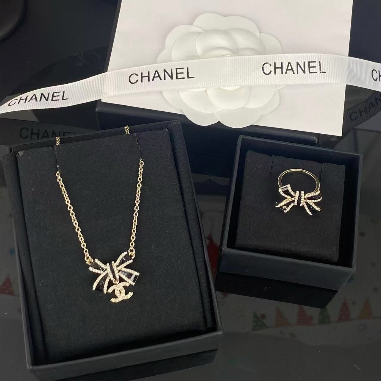 CHANE1 ボウダイヤモンドリング+ネックレス2点セット【50％割引+送料無料】