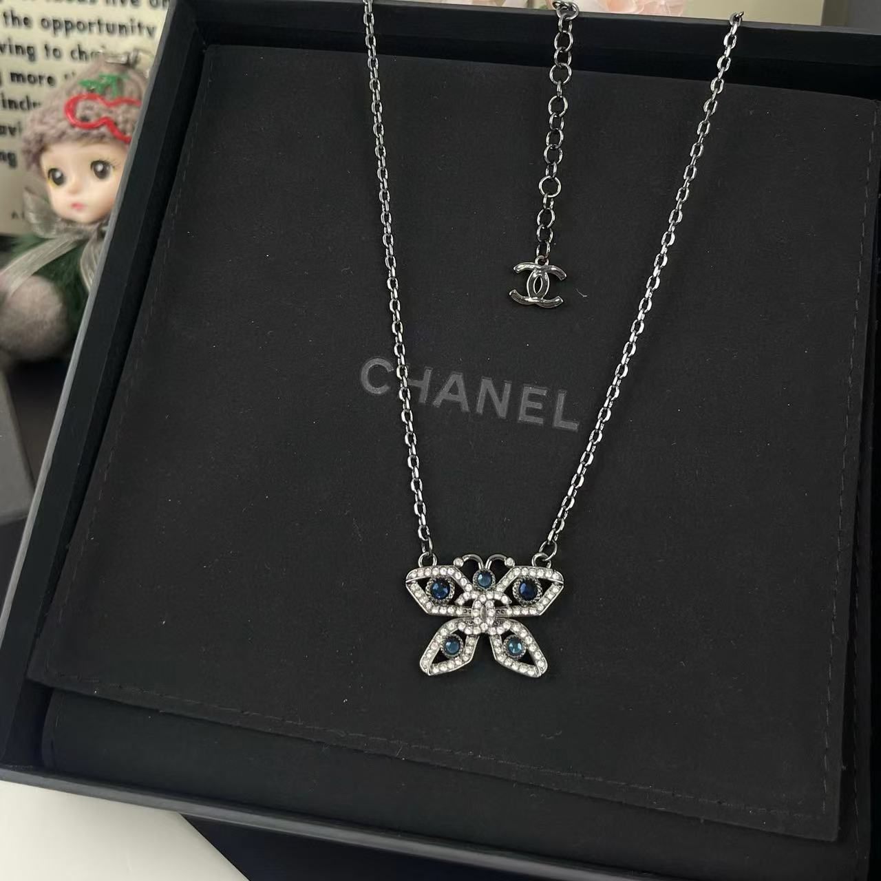 CHANE1 ダブルC バタフライ ダイヤモンド ネックレス【50％割引+送料無料】