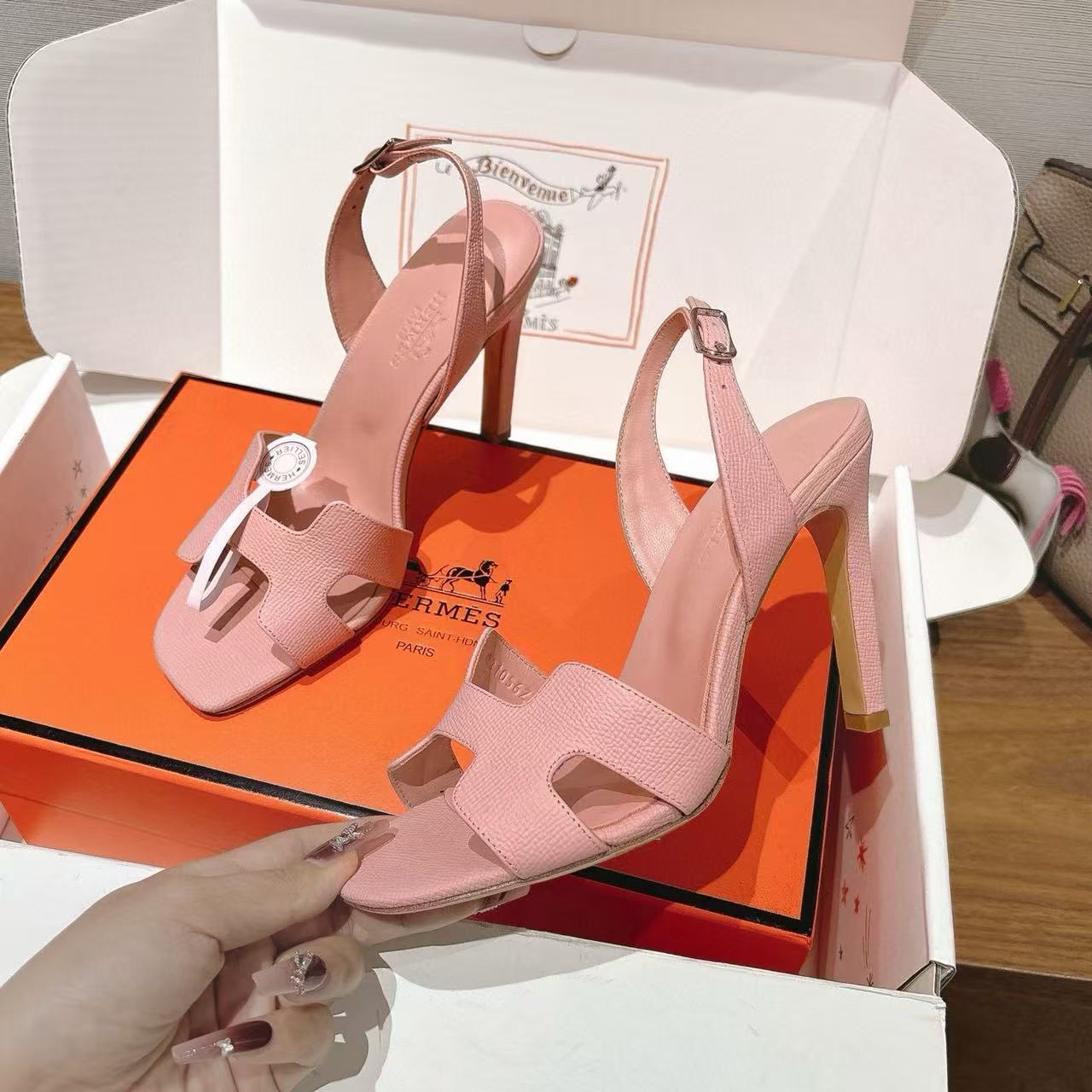 HERME5 高品質牛革ハイヒールサンダル【50％割引+送料無料】