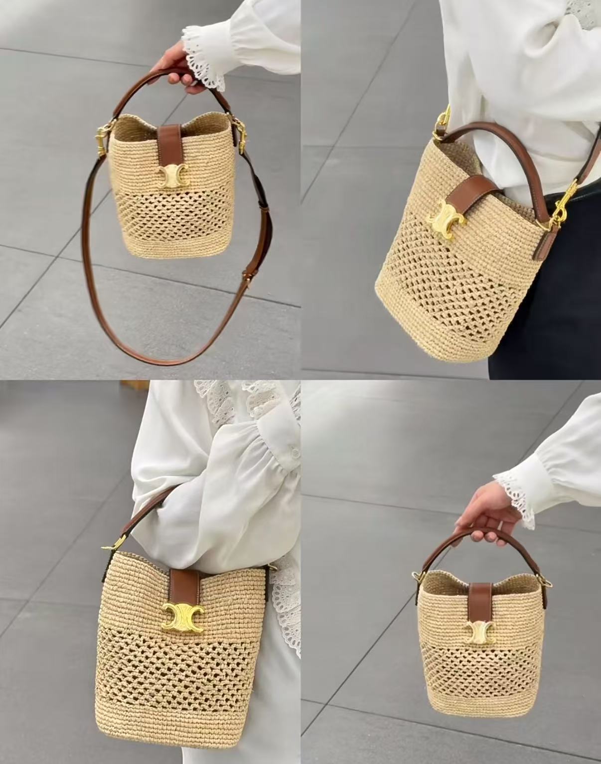 CEL1NE 編み込みストローバケットバッグ【50％割引+送料無料】