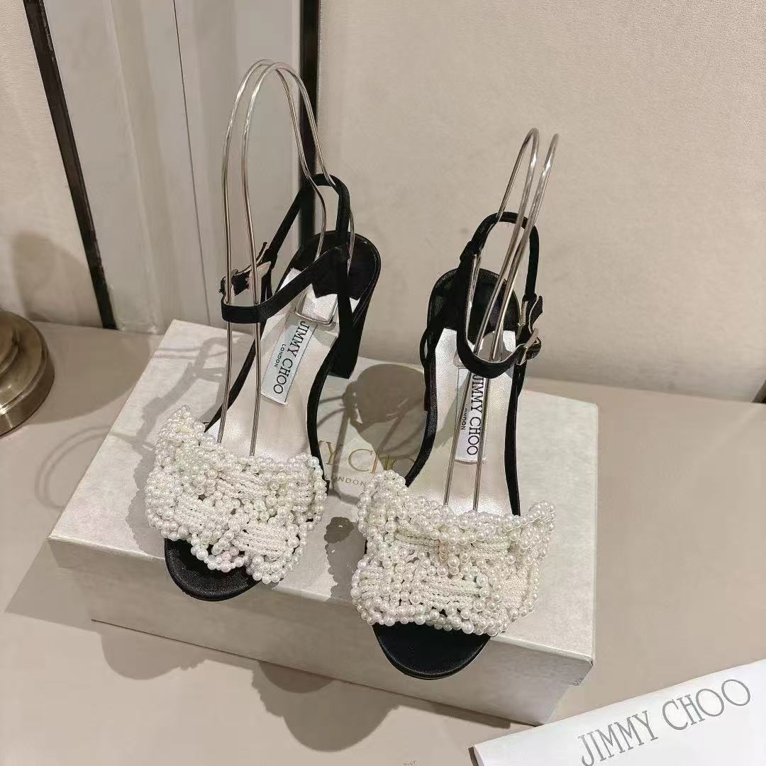 jimmycho0 高品質パールチャンキーヒールサンダル【50％割引+送料無料】