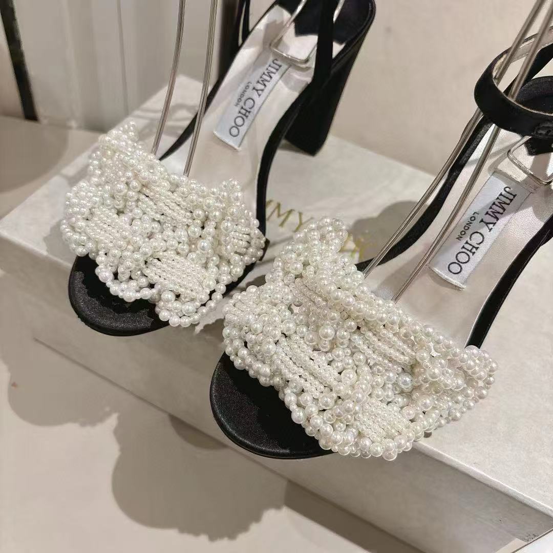 jimmycho0 高品質パールチャンキーヒールサンダル【50％割引+送料無料】