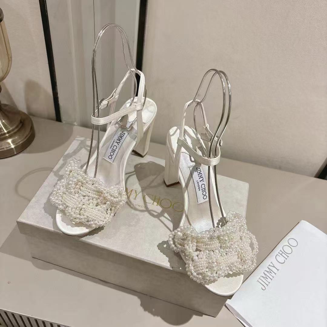 jimmycho0 高品質パールチャンキーヒールサンダル【50％割引+送料無料】