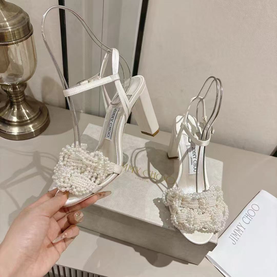 jimmycho0 高品質パールチャンキーヒールサンダル【50％割引+送料無料】