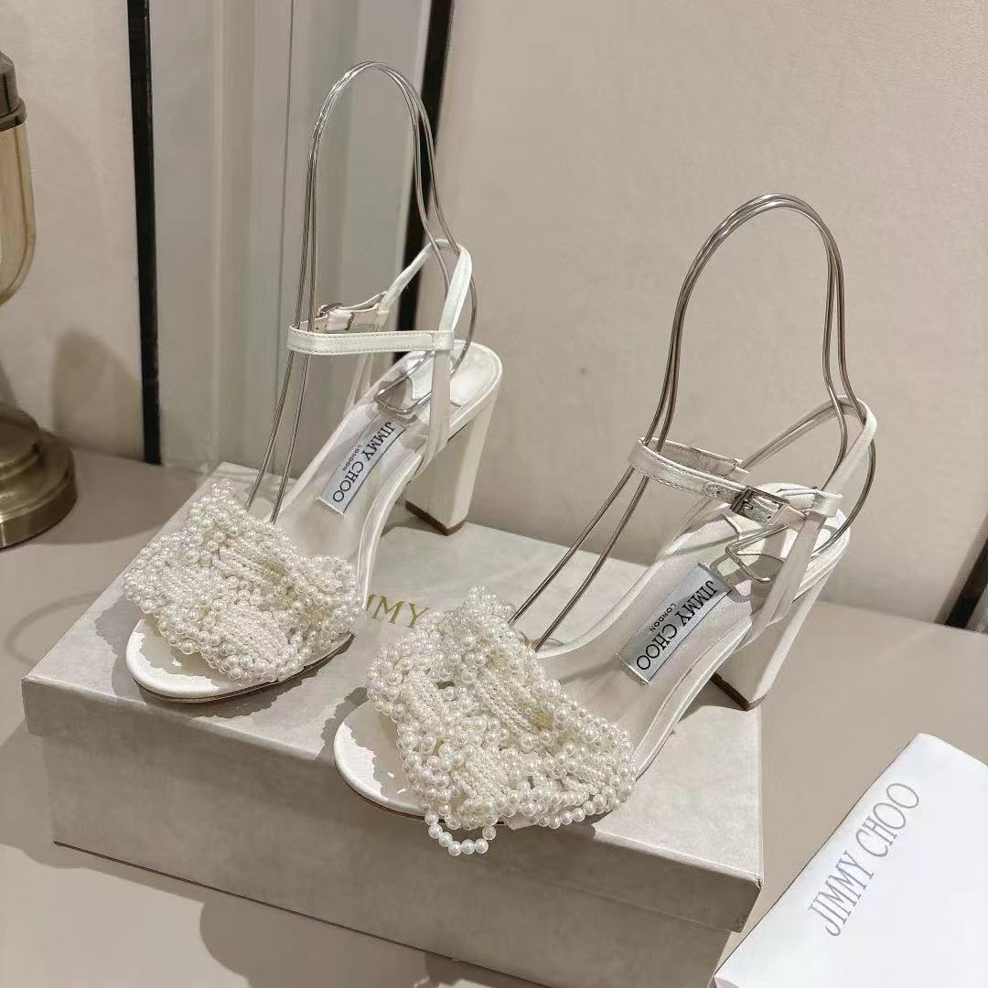 jimmycho0 高品質パールチャンキーヒールサンダル【50％割引+送料無料】