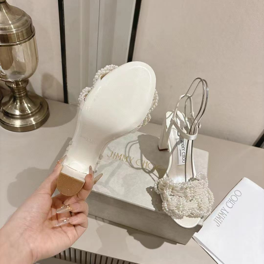 jimmycho0 高品質パールチャンキーヒールサンダル【50％割引+送料無料】