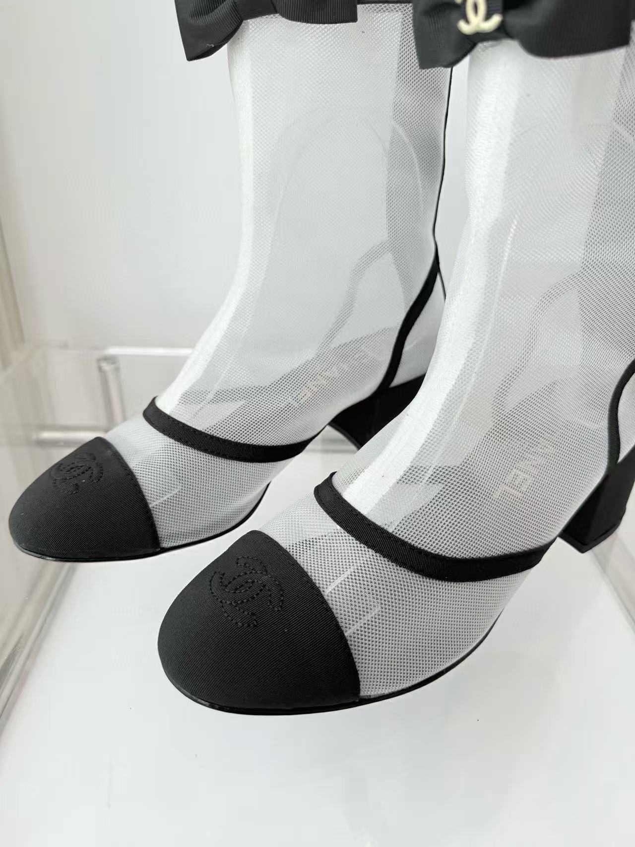 CHANE1 高品質メッシュボウローヒールブーツ【50％割引+送料無料】