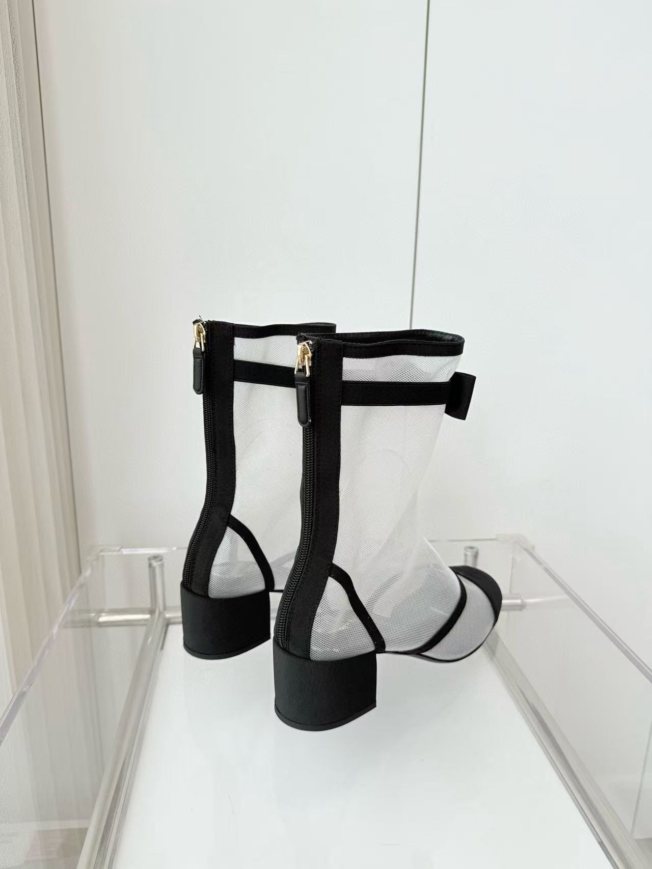 CHANE1 高品質メッシュボウローヒールブーツ【50％割引+送料無料】