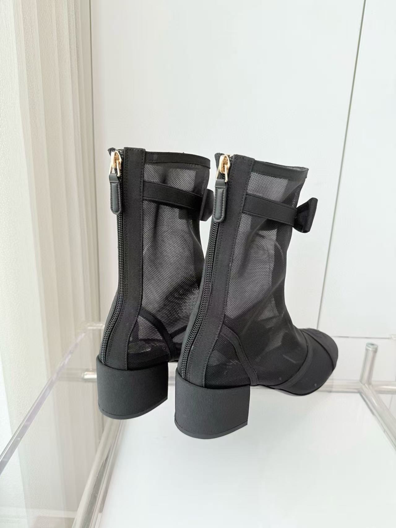CHANE1 高品質メッシュボウローヒールブーツ【50％割引+送料無料】