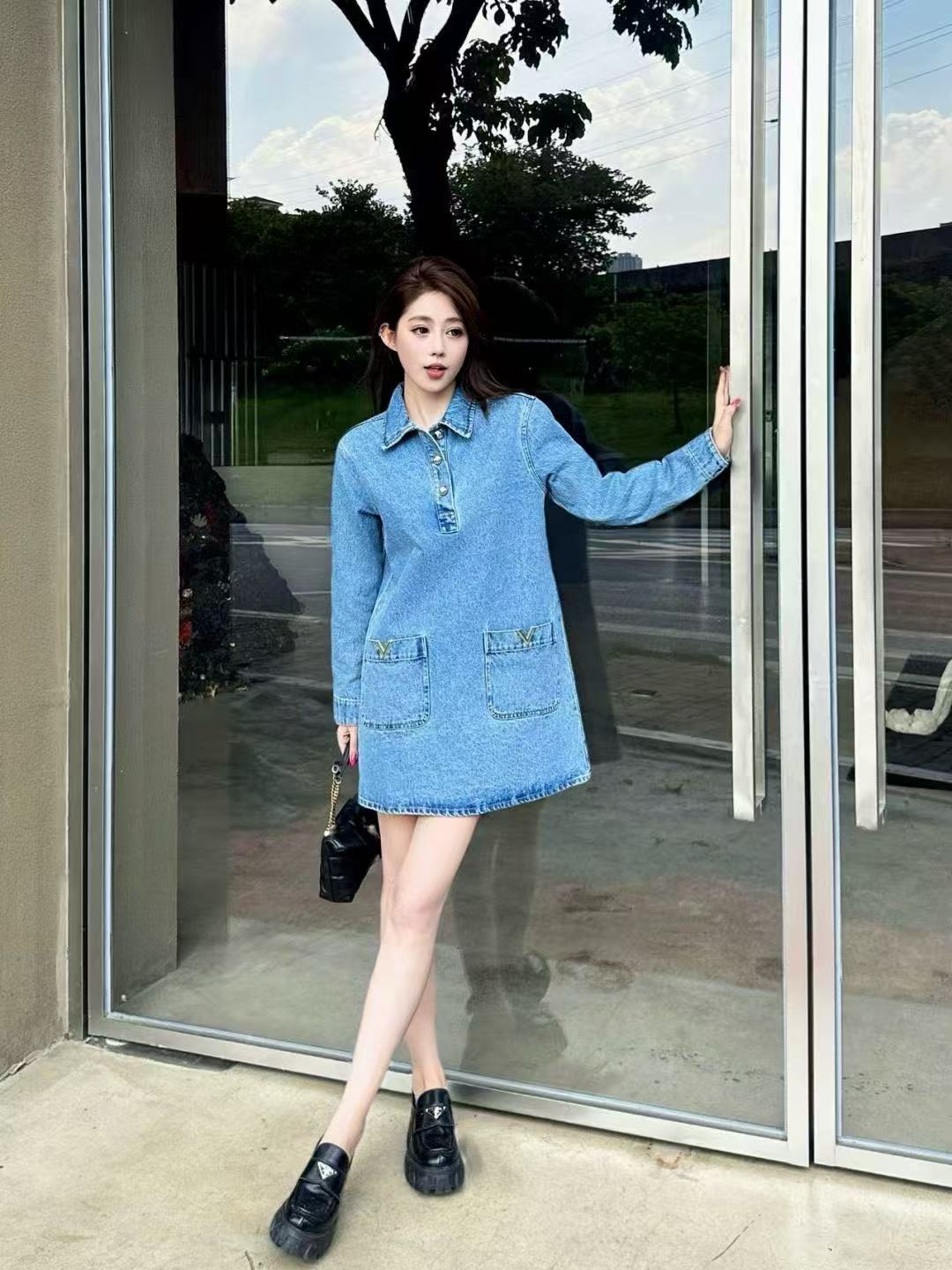 VALENT1NO 2ポケットデニムロングスリーブドレス【50％割引+送料無料】