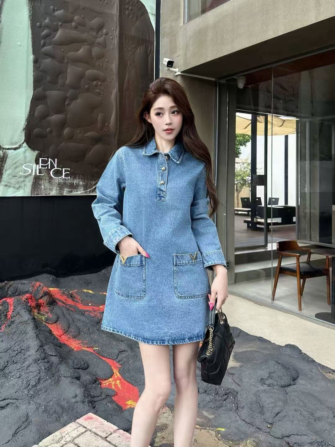 VALENT1NO 2ポケットデニムロングスリーブドレス【50％割引+送料無料】