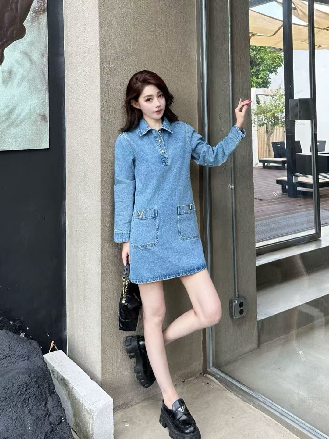 VALENT1NO 2ポケットデニムロングスリーブドレス【50％割引+送料無料】